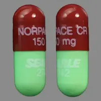 Norpace (Disopyramide [ dye-soe-pir-a-mide ])-NORPACE CR 150 mg SEARLE 2742-150 MG-Brown / Green-Capsule-shape