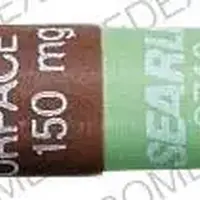 Norpace (Disopyramide [ dye-soe-pir-a-mide ])-NORPACE CR 150 mg SEARLE 2742-150 MG-Brown / Green-Capsule-shape