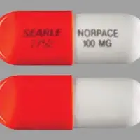 Norpace (Disopyramide [ dye-soe-pir-a-mide ])-SEARLE 2752 NORPACE 100 MG-100 mg-Orange / White-Capsule-shape