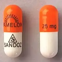 Pamelor (Nortriptyline [ nor-trip-ti-leen ])-logo PAMELOR 25 mg logo SANDOZ-25 mg-Orange / White-Capsule-shape