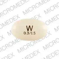 Prempro (Conjugated estrogens and medroxyprogesterone [ kon-joo-gay-ted-es-troe-jenz-and-me-dox-ee-proe-jes-ter-one ])-W 0.3/1.5-0.3 mg / 1.5 mg-Yellow-Oval