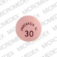 Procardia xl (Nifedipine [ nye-fed-i-peen ])-PROCARDIA XL 30-30 mg-Pink-Round