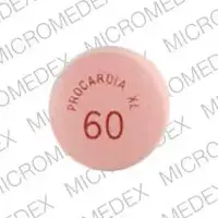 Procardia xl (Nifedipine [ nye-fed-i-peen ])-PROCARDIA XL 60-60 mg-Pink-Round