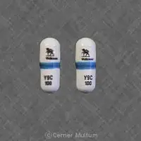 Retrovir (oral/injection) (Zidovudine (oral/injection) [ zye-doe-vyoo-deen ])-LOGO Wellcome Y9C 100-100 mg-Blue & White-Capsule-shape