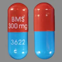 Reyataz (Atazanavir [ a-ta-zan-a-vir ])-BMS 300 mg 3622-300 mg-Red / Blue-Capsule-shape