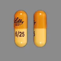 Symbyax (Fluoxetine and olanzapine [ floo-ox-eh-teen-and-oh-lan-za-peen ])-Lilly 3231 6/25-25 mg / 6 mg-Yellow-Capsule-shape