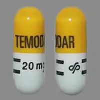 Temodar (Temozolomide)-TEMODAR 20 mg Logo-20 mg-Yellow & White-Capsule-shape