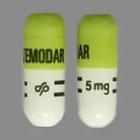 Temodar (Temozolomide)-TEMODAR 5 mg Logo-Temozolomide 5 mg-Green & White-Capsule-shape