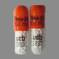 Theo-24 (Theophylline (oral) [ thee-off-i-lin ])-Theo-24 100 mg ucb 2832-100 mg-Orange-Capsule-shape