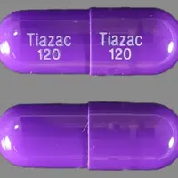 Tiazac (Diltiazem [ dil-tye-a-zem ])-Tiazac 120 Tiazac 120-120 mg-Purple-Capsule-shape