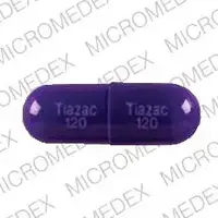 Tiazac (Diltiazem [ dil-tye-a-zem ])-Tiazac 120 Tiazac 120-120 mg-Purple-Capsule-shape