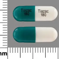 Tiazac (Diltiazem [ dil-tye-a-zem ])-Tiazac 180 Tiazac 180-180 mg-Turquoise & White-Capsule-shape