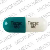 Tiazac (Diltiazem [ dil-tye-a-zem ])-Tiazac 180 Tiazac 180-180 mg-Turquoise & White-Capsule-shape