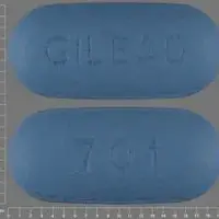 Truvada (Emtricitabine and tenofovir disoproxil fumarate [ em-trye-sye-ta-been-and-ten-of-oh-vir ])-GILEAD 701-200 mg / 300 mg-Blue-Capsule-shape