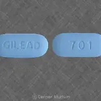 Truvada (Emtricitabine and tenofovir disoproxil fumarate [ em-trye-sye-ta-been-and-ten-of-oh-vir ])-GILEAD 701-200 mg / 300 mg-Blue-Capsule-shape