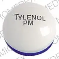 Tylenol pm (Acetaminophen and diphenhydramine [ a-seet-a-min-oh-fen-and-dye-fen-hye-dra-meen ])-TYLENOL PM-acetaminophen 500 mg / diphenhydramine hydrochloride 25 mg-White / Blue-Round