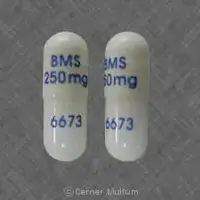 Videx ec (Didanosine [ dye-dan-oh-seen ])-BMS 250MG 6673-250 mg-White-Capsule-shape