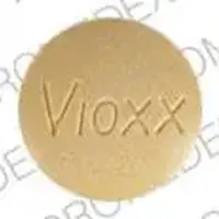 Vioxx (Rofecoxib (oral) [ row-feh-cock-sib ])-Vioxx MRK 110-25 mg-Yellow-Round