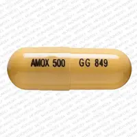 Voquezna triple pak (Amoxicillin, clarithromycin and vonoprazan)-AMOX 500 GG 849-amoxicillin 500 mg-Yellow-Capsule-shape