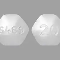 Vyvanse (Lisdexamfetamine [ lis-dex-am-fet-a-meen ])-S489 20-20 mg-White-Six-sided