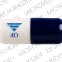 Zegerid (Omeprazole and sodium bicarbonate [ oh-me-pray-zol-and-so-dee-um-by-kar-bon-ate ])-Logo 40-40 mg / 1100 mg-Blue & White-Capsule-shape