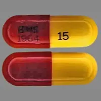 Zerit (Stavudine [ sta-vue-deen ])-15 BMS 1964-15 mg-Red / Yellow-Capsule-shape