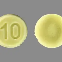 Zyprexa zydis (Olanzapine (oral) [ oh-lanz-a-peen ])-10-10 mg-Yellow-Round