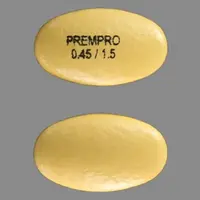 Prempro (Conjugated estrogens and medroxyprogesterone [ kon-joo-gay-ted-es-troe-jenz-and-me-dox-ee-proe-jes-ter-one ])-PREMPRO 0.45/1.5-0.45 mg / 1.5 mg-Gold-Oval