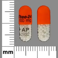 Theo-24 (Theophylline (oral) [ thee-off-i-lin ])-Theo-24 100 mg AP 2832-100 mg-Orange / Clear-Capsule-shape