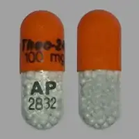 Theo-24 (Theophylline (oral) [ thee-off-i-lin ])-Theo-24 100 mg AP 2832-100 mg-Orange / Clear-Capsule-shape