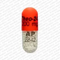 Theo-24 (Theophylline (oral) [ thee-off-i-lin ])-Theo-24 200 mg AP 2842-200 mg-Orange / Clear-Capsule-shape