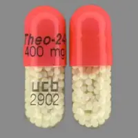 Theo-24 (Theophylline (oral) [ thee-off-i-lin ])-Theo-24 400 mg ucb 2902-400 mg-Pink-Capsule-shape