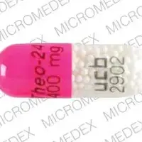 Theo-24 (Theophylline (oral) [ thee-off-i-lin ])-Theo-24 400 mg ucb 2902-400 mg-Pink-Capsule-shape