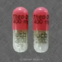 Theo-24 (Theophylline (oral) [ thee-off-i-lin ])-Theo-24 400 mg ucb 2902-400 mg-Pink-Capsule-shape