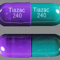 Tiazac (Diltiazem [ dil-tye-a-zem ])-Tiazac 240 Tiazac 240-240 mg-Green & Purple-Capsule-shape