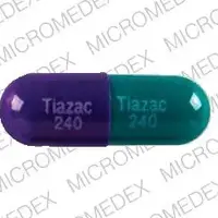 Tiazac (Diltiazem [ dil-tye-a-zem ])-Tiazac 240 Tiazac 240-240 mg-Green & Purple-Capsule-shape