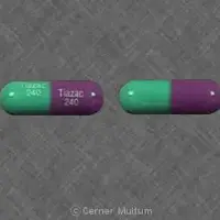 Tiazac (Diltiazem [ dil-tye-a-zem ])-Tiazac 240 Tiazac 240-240 mg-Green & Purple-Capsule-shape