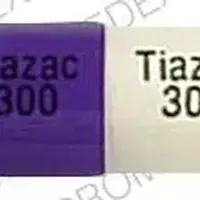 Tiazac (Diltiazem [ dil-tye-a-zem ])-Tiazac 300 Tiazac 300-300 mg-Purple / White-Capsule-shape