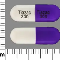 Tiazac (Diltiazem [ dil-tye-a-zem ])-Tiazac 300 Tiazac 300-300 mg-Purple / White-Capsule-shape