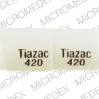 Tiazac (Diltiazem [ dil-tye-a-zem ])-Tiazac 420 Tiazac 420-420 mg-White-Capsule-shape