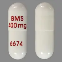 Videx ec (Didanosine [ dye-dan-oh-seen ])-BMS 400MG 6674-400 mg-White-Capsule-shape