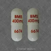 Videx ec (Didanosine [ dye-dan-oh-seen ])-BMS 400MG 6674-400 mg-White-Capsule-shape