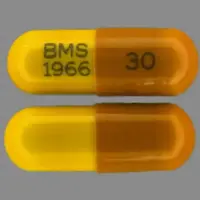 Zerit (Stavudine [ sta-vue-deen ])-30 BMS 1966-30 mg-Orange / Yellow-Capsule-shape