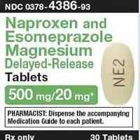 Esomeprazole and naproxen (Esomeprazole and naproxen [ ee-soe-mep-ra-zole-and-na-prox-en ])-NE2-20 mg / 500 mg-Yellow-Oval