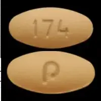 Amlodipine, hydrochlorothiazide, and valsartan (Amlodipine, hydrochlorothiazide, and valsartan [ am-loe-di-peen, hye-droe-klor-oh-thye-a-zide, val-sar-tan ])-P 174-10 mg / 12.5 mg / 160 mg-Brown-Oval