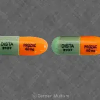 Prozac (Fluoxetine [ floo-ox-e-teen ])-DISTA 3107 PROZAC 40mg-40 mg-Green & Orange-Capsule-shape