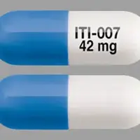 Caplyta (Lumateperone [ loo-ma-te-per-one ])-ITI-007 42 mg-42 mg-Blue & White-Capsule-shape