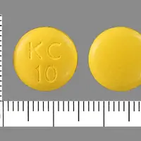 Klor-con (Potassium chloride [ poe-tass-ee-um ])-KC 10-10 mEq-Yellow-Round