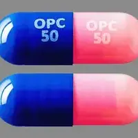 Ongentys (Opicapone [ oh-pik-a-pone ])-OPC 50 OPC 50-50 mg-Blue & Pink-Capsule-shape