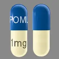 Pomalyst (Pomalidomide [ pom-a-lid-oh-mide ])-POML 1 mg-1 mg-Blue & Yellow-Capsule-shape